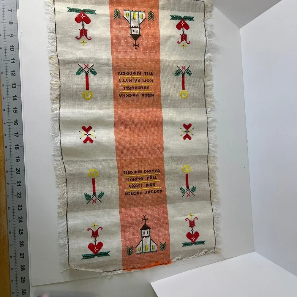Handmade Swedish Linen Crossstitch Towel Graphics Church‎ Candles Cross 14 x 24
